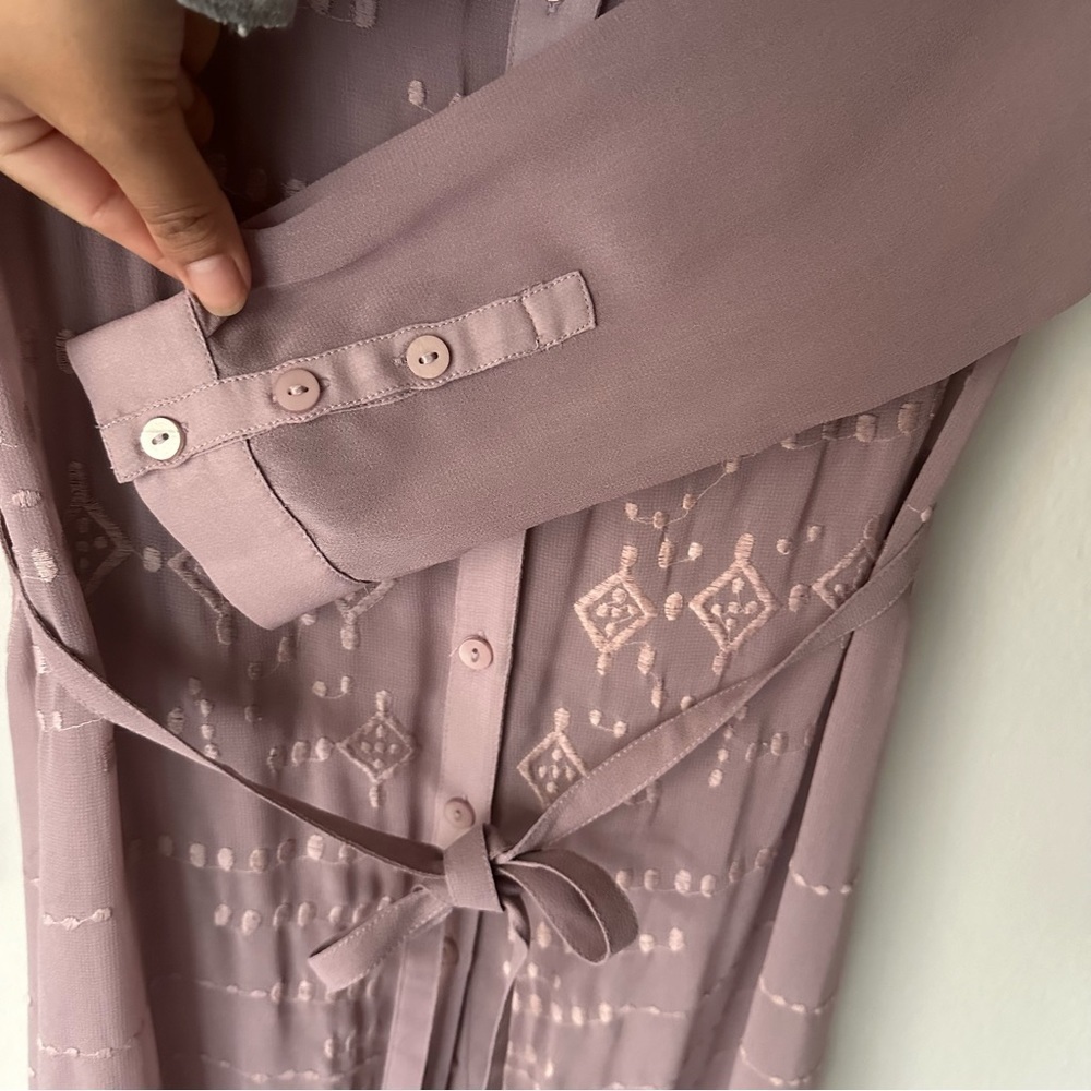 Soft Surroundings Embroidered Belted Duster Dress in Lavender XS - Picture 7 of 15